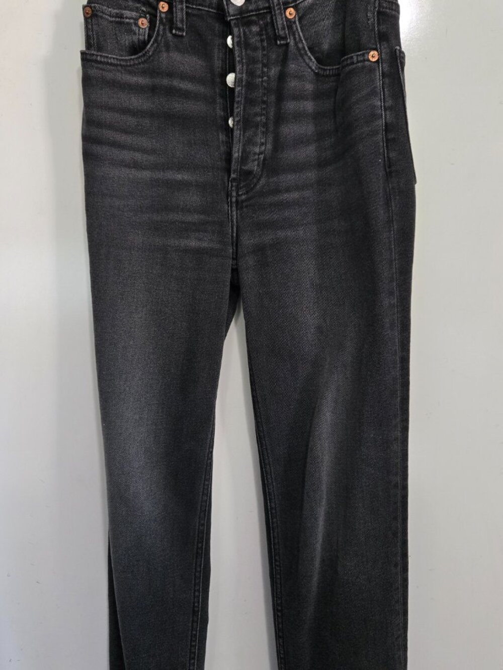 70s Ultra High Rise Stovepipe Re/Done Jeans - Black 24 - Picture 3 of 8
